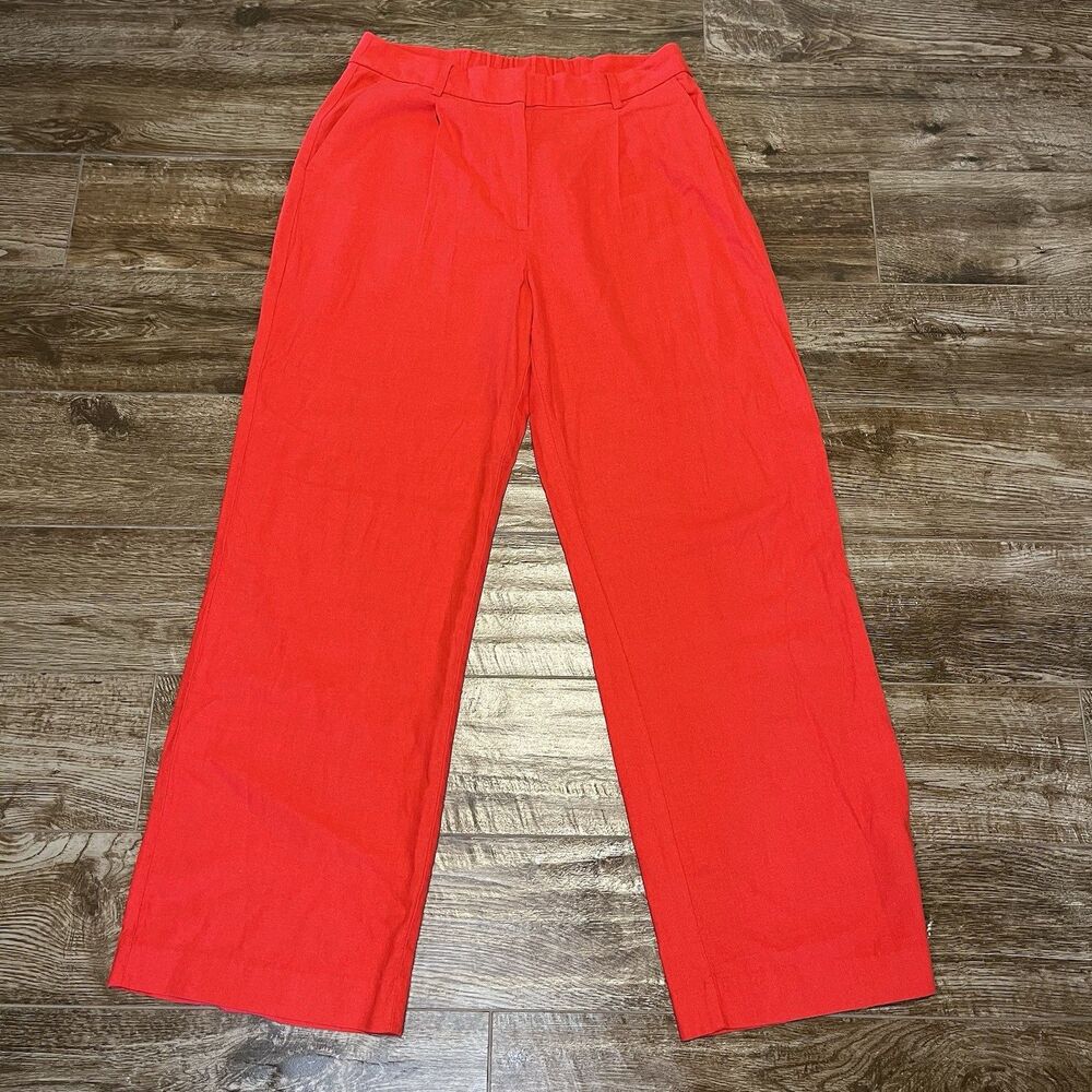 Old Navy Taylor Linen Pants M Red Wide Leg Trouser Blend Aurora Extra High Rise